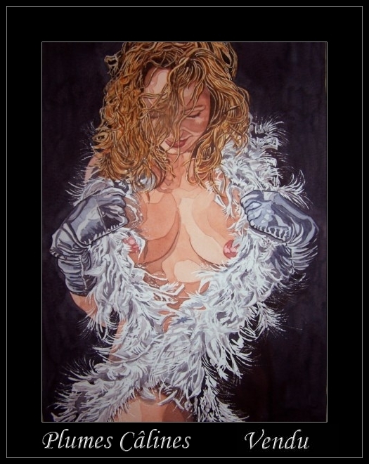 Titre de l'Oeuvre: Plumes clines Taille: 32 x 42 cm Technque: aquarelle Merci de m'envoyer un mail si vous souhaitez acheter ce tableau